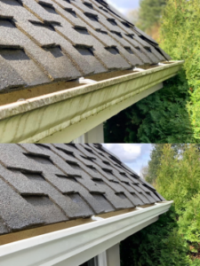 Expert gutter cleaning company clearing leaves and buildup from residential gutters